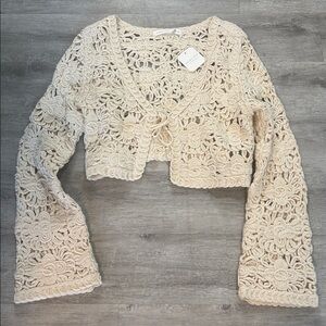Altar'd State Cream Crochet Tie-Front Bolero